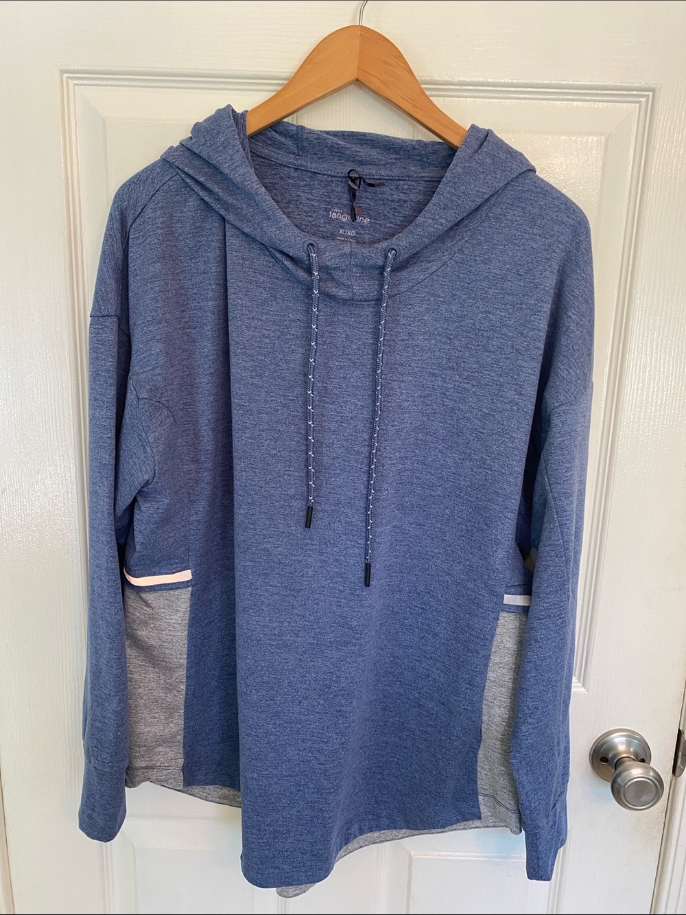 Tangerine Heather Blue Long Sleeve Hooded Pullover with reflectors for Running